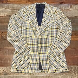 Vintage 60's Yellow and Blue Plaid Men's Blazer Sport Coat Union Made